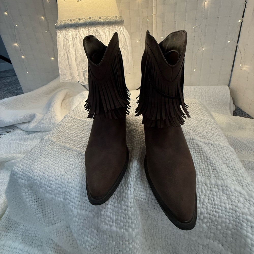 Roper Dark Brown Fringe Ankle Boots